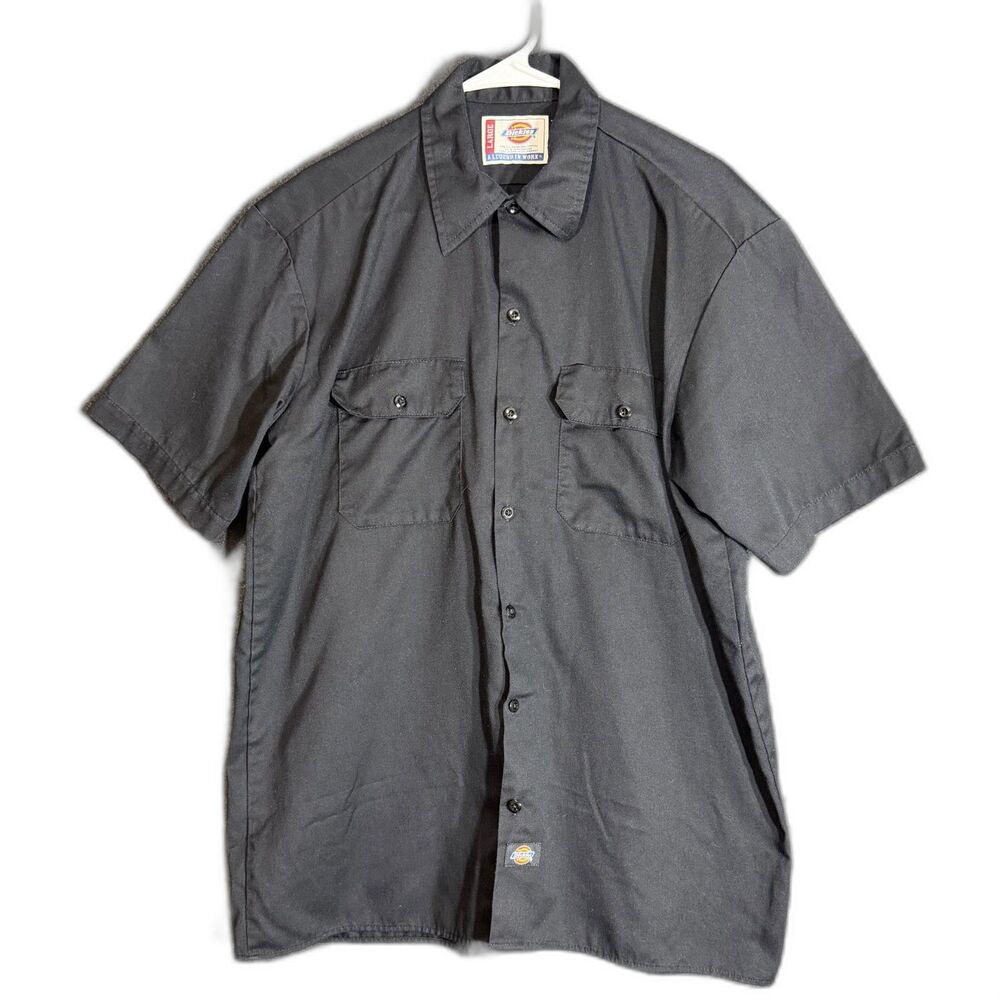 Dickies Mens Size Large Black Work Shirt Utility Uniform Top Buttons Durable - Picture 2 of 11